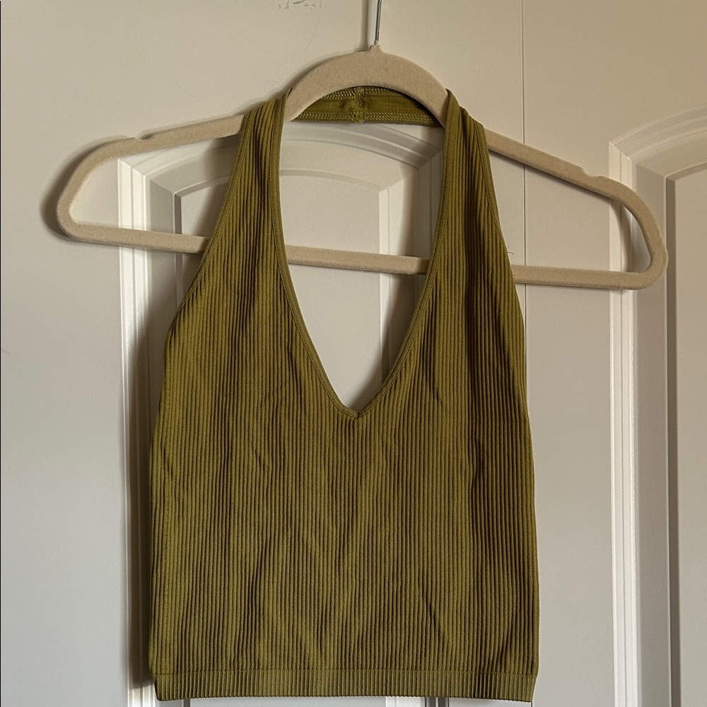 Urban Outfitters Olive Ribbed Crop Top